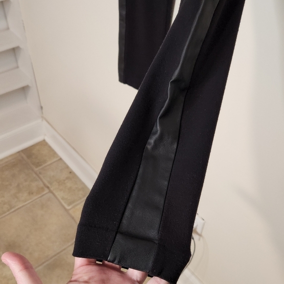 Loft ponte stretch pants faux leather tuxedo stripe black 6 - Picture 4 of 16